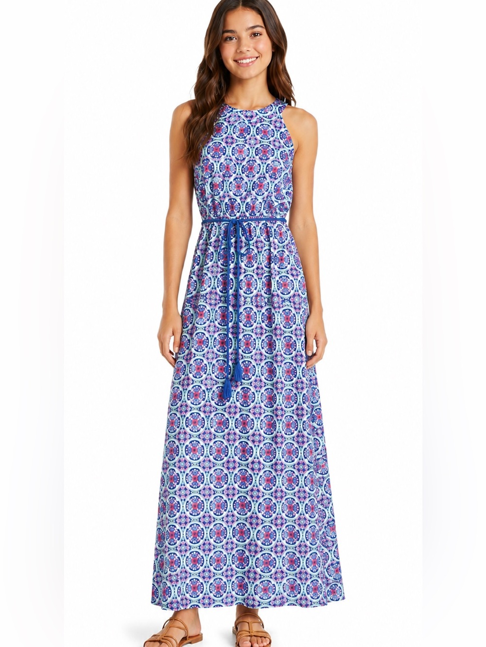 Three Pink Hearts Printed Maxi Dress, Size 12